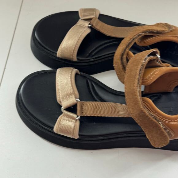 New Zara Strappy Sandals EU 40 US 9 Platform Tan Upper Black Neutral - Picture 4 of 7